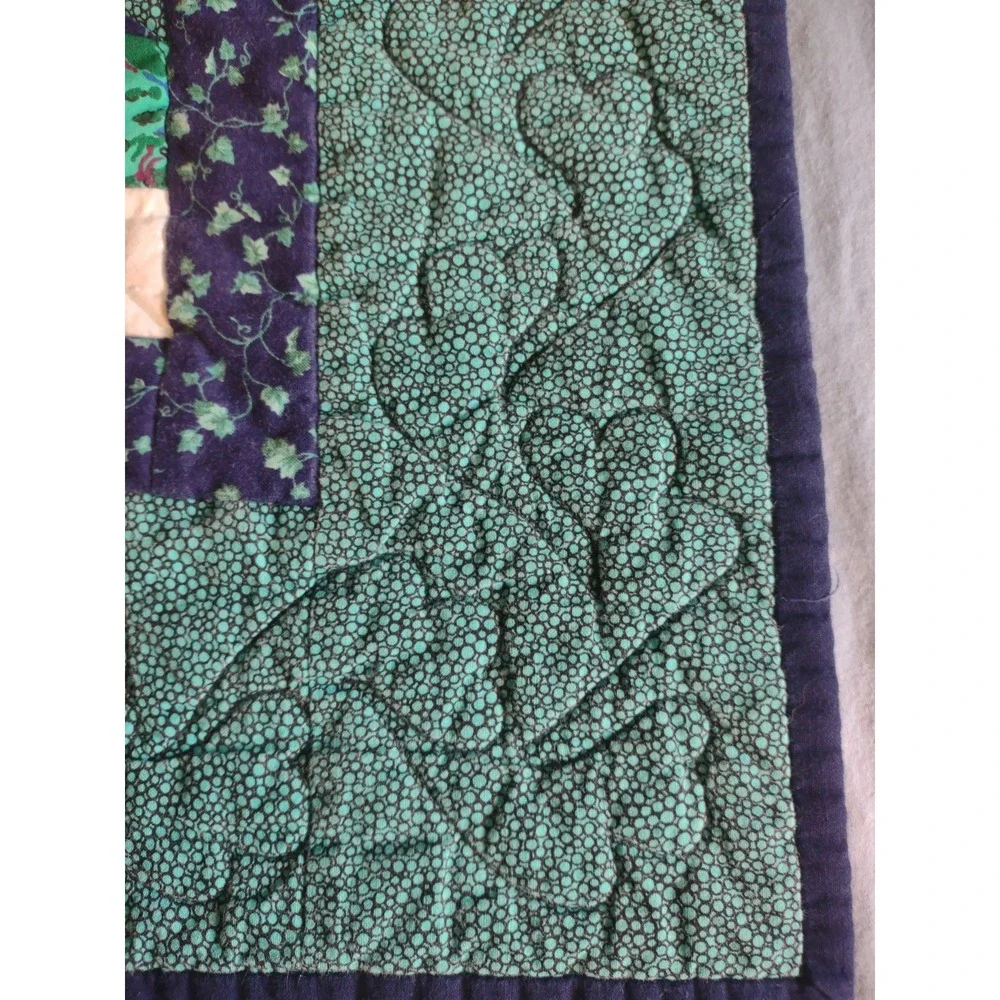 Vintage Handmade Flower Design Quilt Large 74 x 88 Full Size Provenance Label